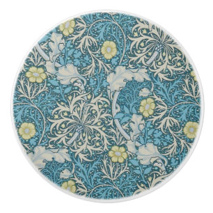Bouton De Porte En Céramique William Morris, motif Art nouveau, algues, bleu, f