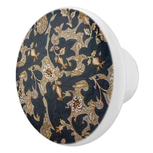 Bouton De Porte En Céramique William * Morris Noir et Or