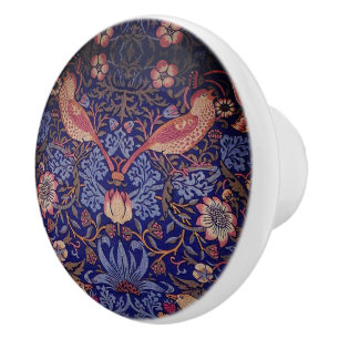 Bouton De Porte En Céramique William * Morris Strawberry Thief Blue Sienna