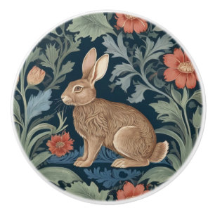 Bouton De Porte En Céramique William Morris style lapin gauche face à floral