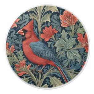 Bouton De Porte En Céramique William Morris style Red Cardinal Bird L floral