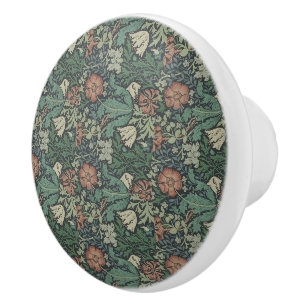 Bouton De Porte En Céramique William Morris Vintage Floral Rose Green Compton