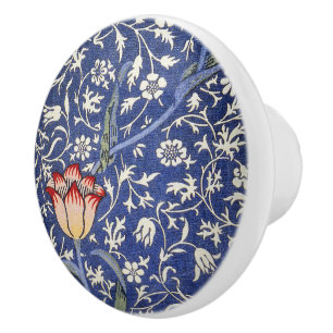 Bouton De Porte En Céramique William Morris Vintage Floral Tulip Bleu Blanc Rou