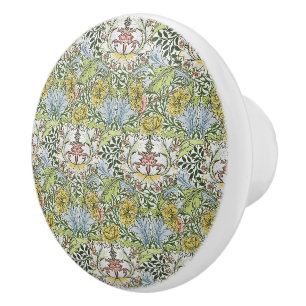 Bouton De Porte En Céramique William Morris Vintage Myrte vert rose