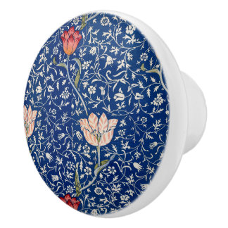 Bouton De Porte En Céramique William Morris Vintage Tulipe Motif Floral Indigo