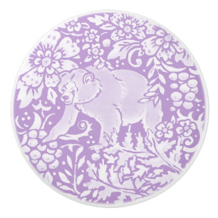 Bouton De Porte En Céramique Wisteria Purple Bear Forêt Florale Bois