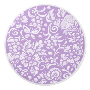 Bouton De Porte En Céramique Wisteria Violet Oiseau Floral Insect Bois Jolie