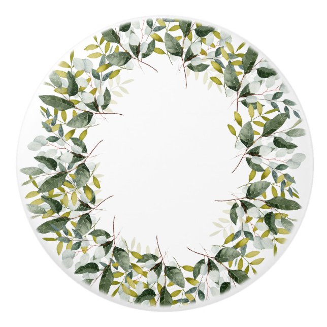 BOUTON DE PORTE EN CÉRAMIQUE WREATH BOTANIQUE VERT BLANC 2 PERSONNALISÉ (Devant)