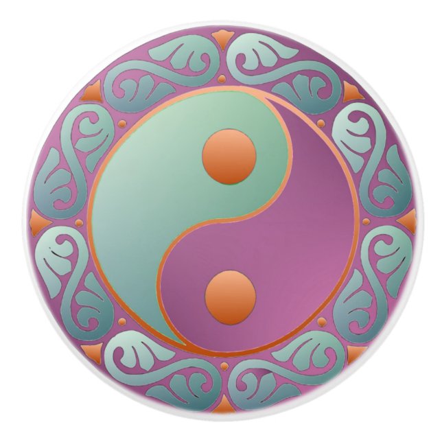 Bouton De Porte En Céramique yin yang médaillon violet turquoise (Devant)