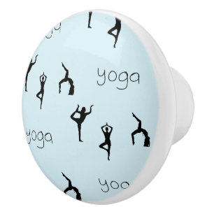 Bouton De Porte En Céramique Yoga pose et texte motif sur bleu