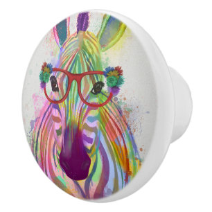 Bouton De Porte En Céramique Zebra Rainbow Splash