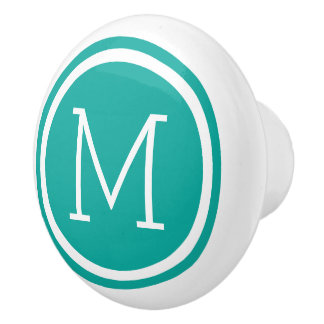 Bouton de tiroir personnalisé Monogramme turquoise