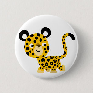 Bouton doux caricature léopard souriant Badge