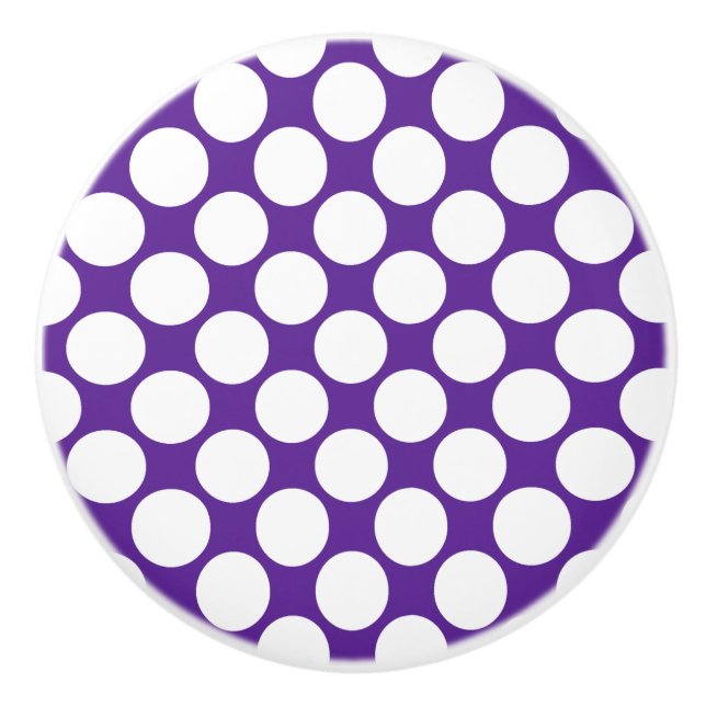 Bouton en céramique à points Polka violet et blanc (Devant)