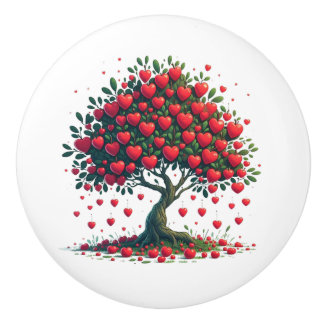 Bouton en céramique avec arbre d'amour imprimé