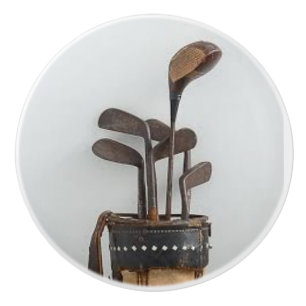 Bouton en céramique avec le sac et les clubs de
