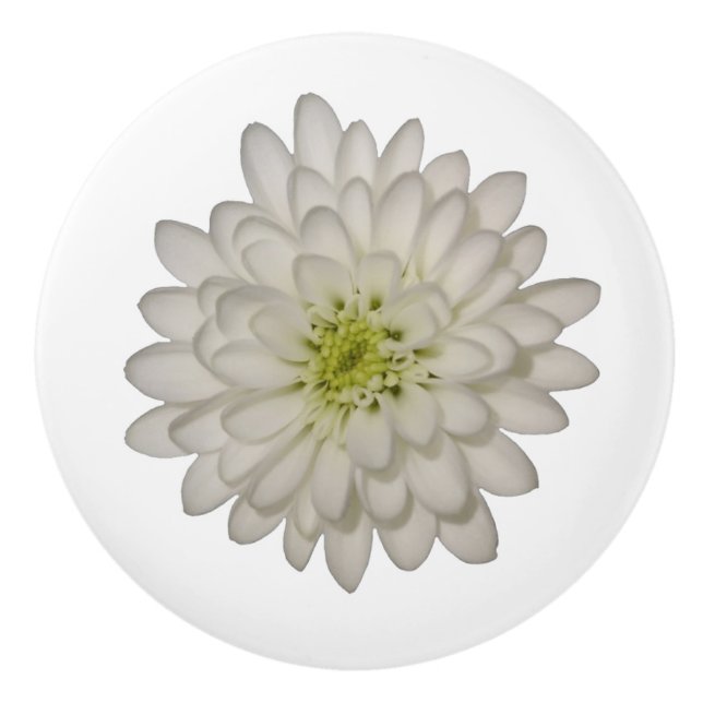 Bouton en céramique blanc Chrysanthemum (Devant)