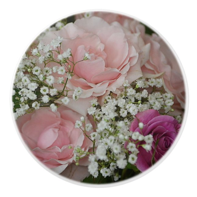 Bouton en céramique de bouquet rose (Devant)