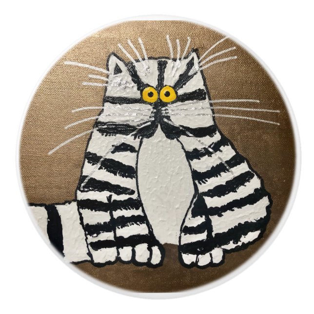 Bouton en céramique de chat de Botero (Devant)