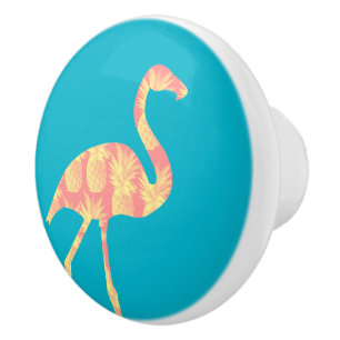 Bouton en céramique de Flamant rose rose et jaune