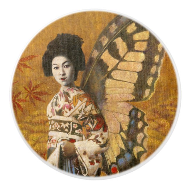 Bouton en céramique de geisha vintage (Devant)
