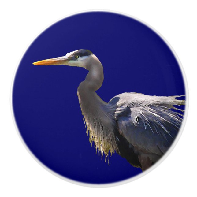 Bouton en céramique de héron de grand bleu (Devant)