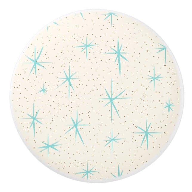 Bouton en céramique de Starbursts de turquoise (Devant)