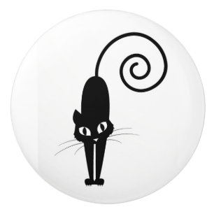 Bouton en céramique de tiroir de chat noir