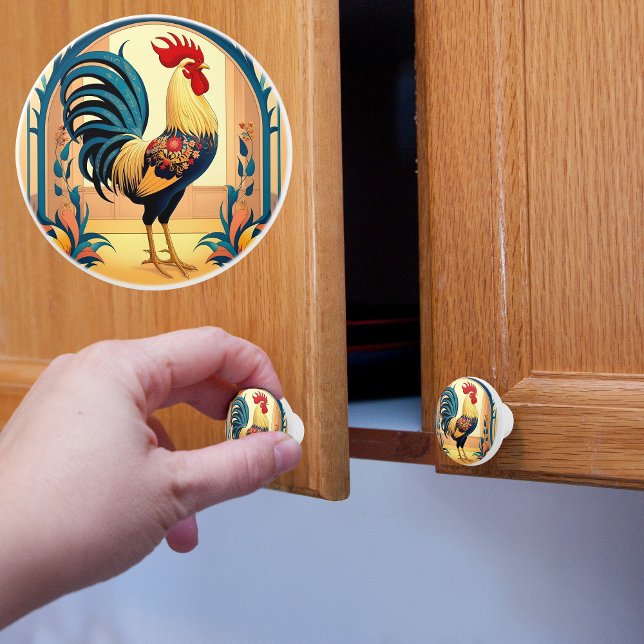 Bouton en céramique du coq du manoir de campagne (Créateur téléchargé)