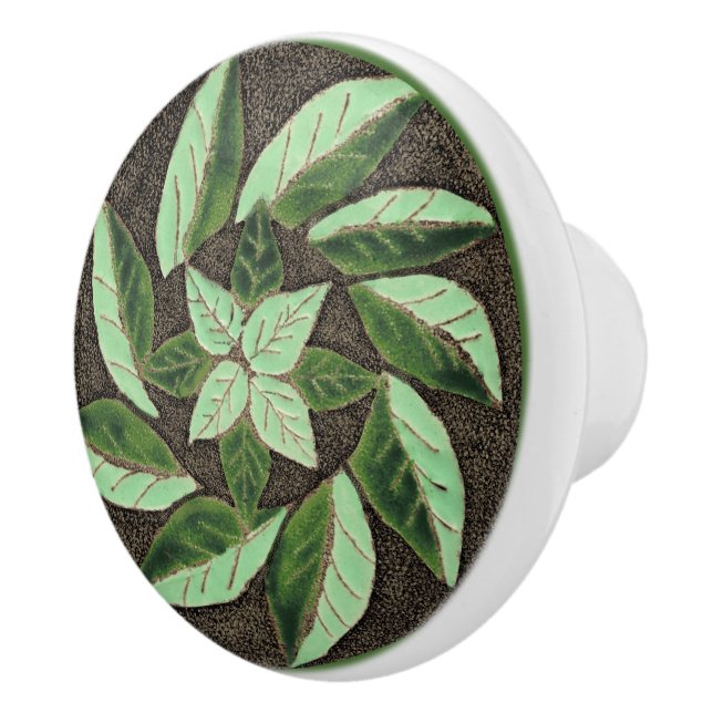 Bouton en céramique feuille vert (Droite)