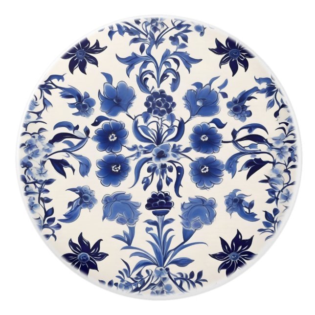 Bouton en céramique Floral bleu personnalisé (Devant)