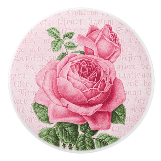 Bouton en céramique girly de rose rose de cru (Devant)