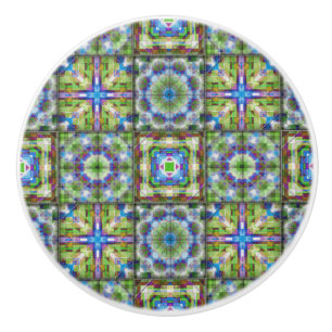 Bouton en céramique motif de courtepointe bleu ver