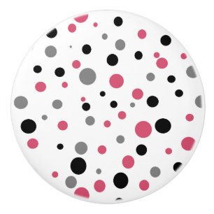 Bouton en céramique noir rose pois rétro