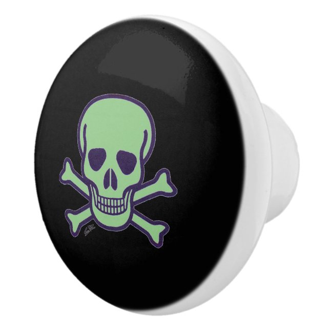 Bouton en céramique noire crâne vert (Droite)