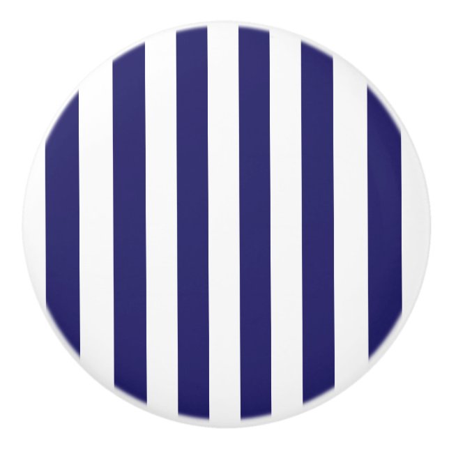 Bouton en céramique rayé bleu et blanc de minuit (Devant)