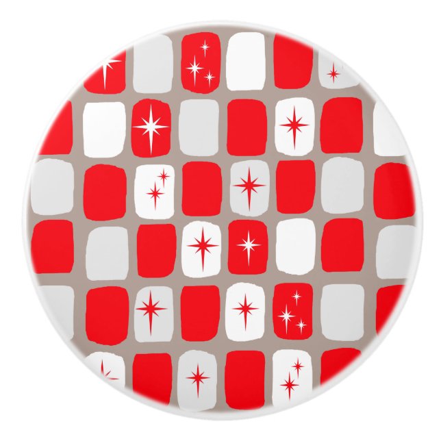 Bouton en céramique Retro Red Starbursts (Devant)