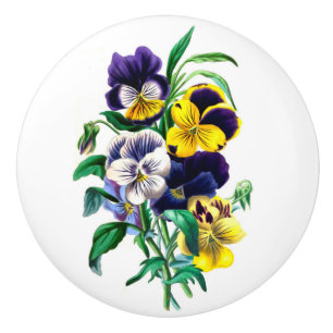 Bouton en céramique rond de bouquet de pensées