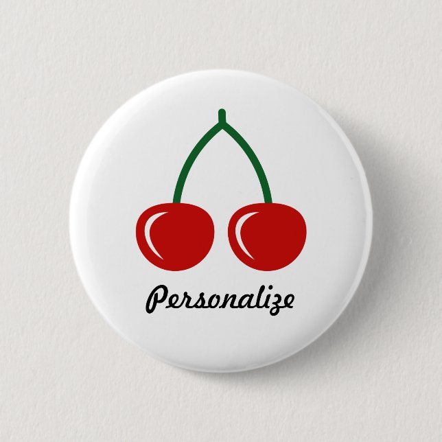 Bouton épingle cerise rouge | badge personnalisé (Devant)