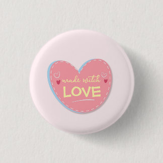 Bouton Fabriqué Avec Amour Coeur Rose Mignon Badge