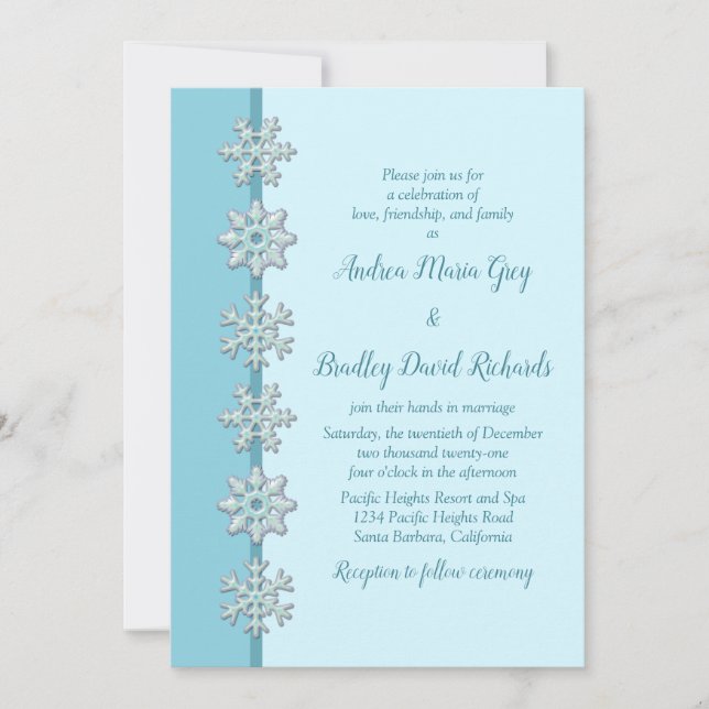 Bouton Flèche de neige Bleu Invitation de mariage  (Devant)