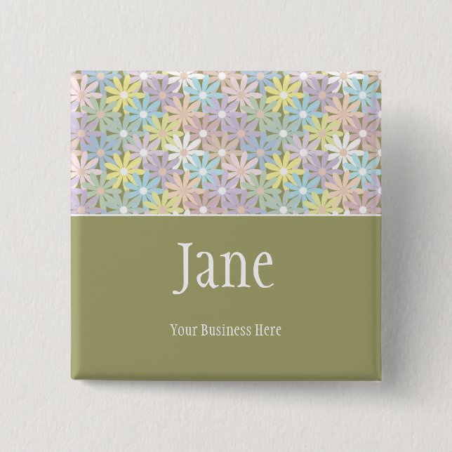 Bouton floral en pastel de badge nominatif (Devant)