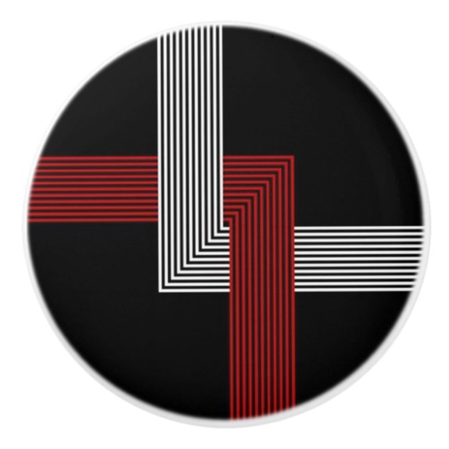 Bouton géométrique rouge, blanc et noir (Devant)