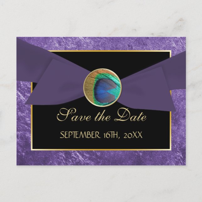 Bouton Peacock & Bow ENREGISTRER LA DATE Carte Pos (Devant)