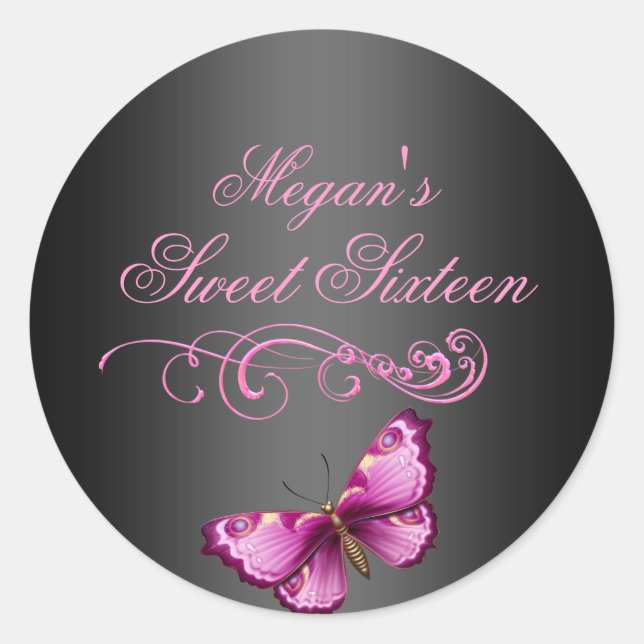Bouton rose/noir Sweet 16 Enveloppe Sticker (Devant)