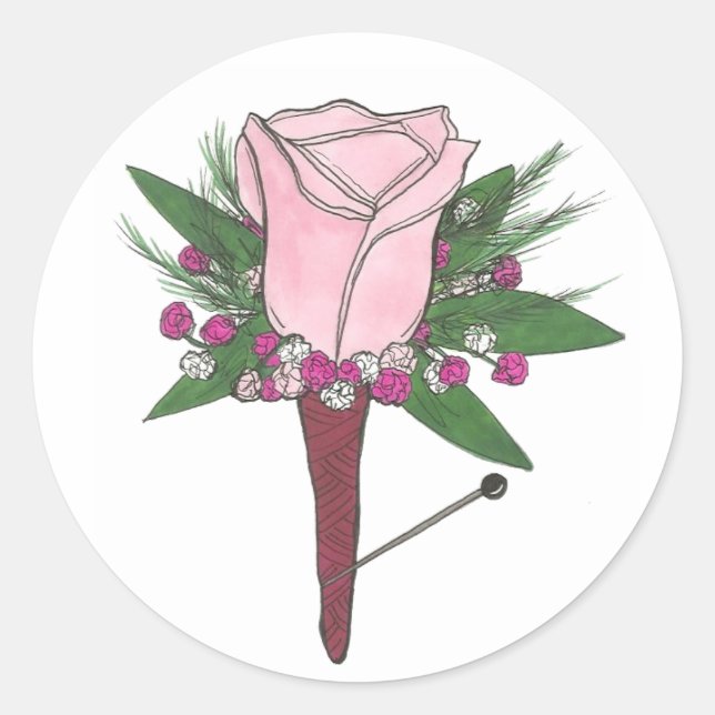 Boutonniere Pink Rose Wedding Flower Groom Sticker (Front)
