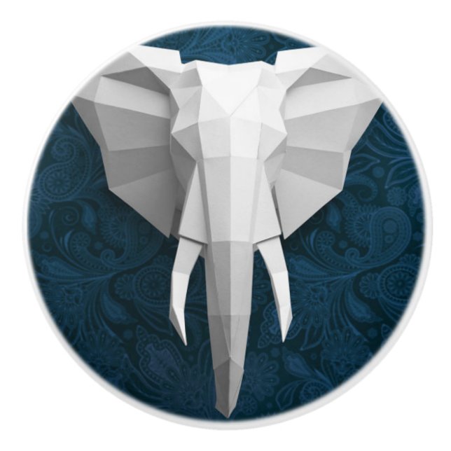 Boutons de porte/tiroir en céramique - Eléphant 3D (Devant)