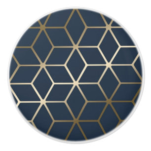 Boutons en céramique - Argent géométrique et bleu/