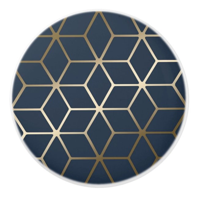 Boutons en céramique - Argent géométrique et bleu/ (Devant)