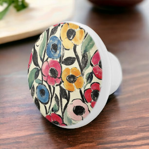 Boutons En Céramique Avec Fleurs Peintes Lumineuse